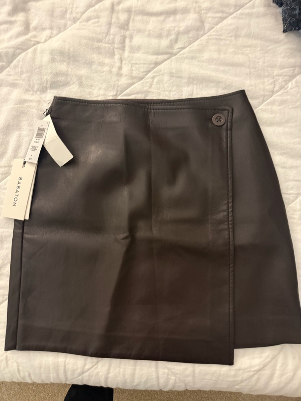 Babaton Aritzia Chocolate Brown Faux Leather Wrap Mini Skirt